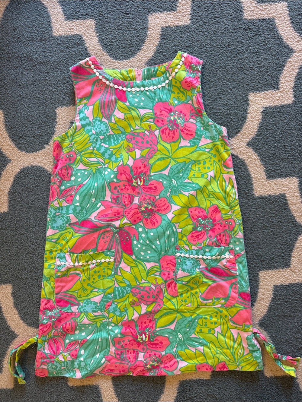 EUC Pink Label Lilly Pulitzer Tropical Shift Dress in Pink & Green Sz 7